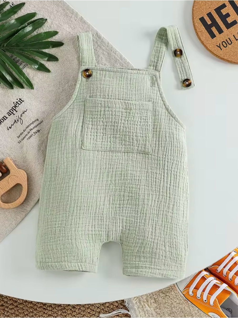 New Baby Light Green Cotton Gauze Overalls